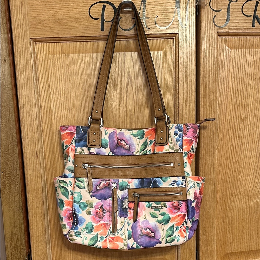 Rossetti Floral Tote with Brown Trim